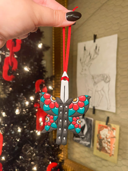 Holly Flower Butterfly Knife Ornament