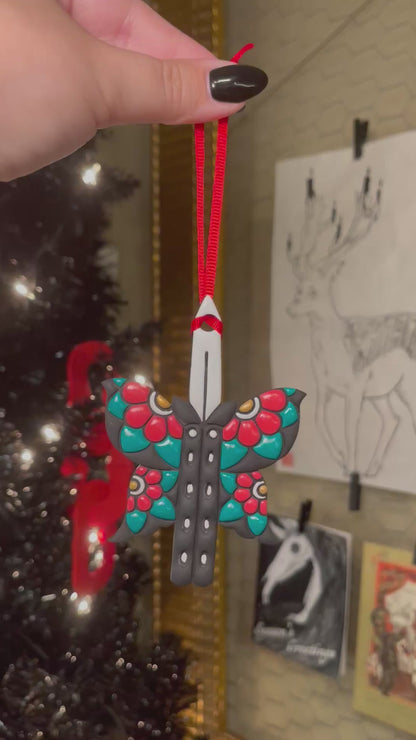 Holly Flower Butterfly Knife Ornament